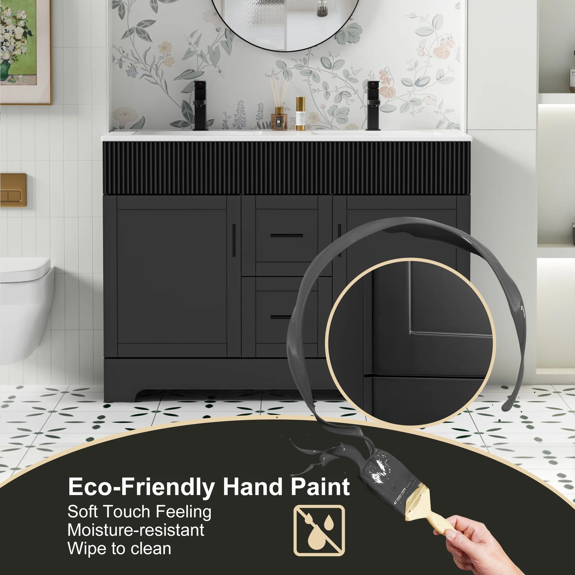 Eclife 48-Inch Mid-Century Modern Green Double Sink Bathroom Vanity with Resin Countertop