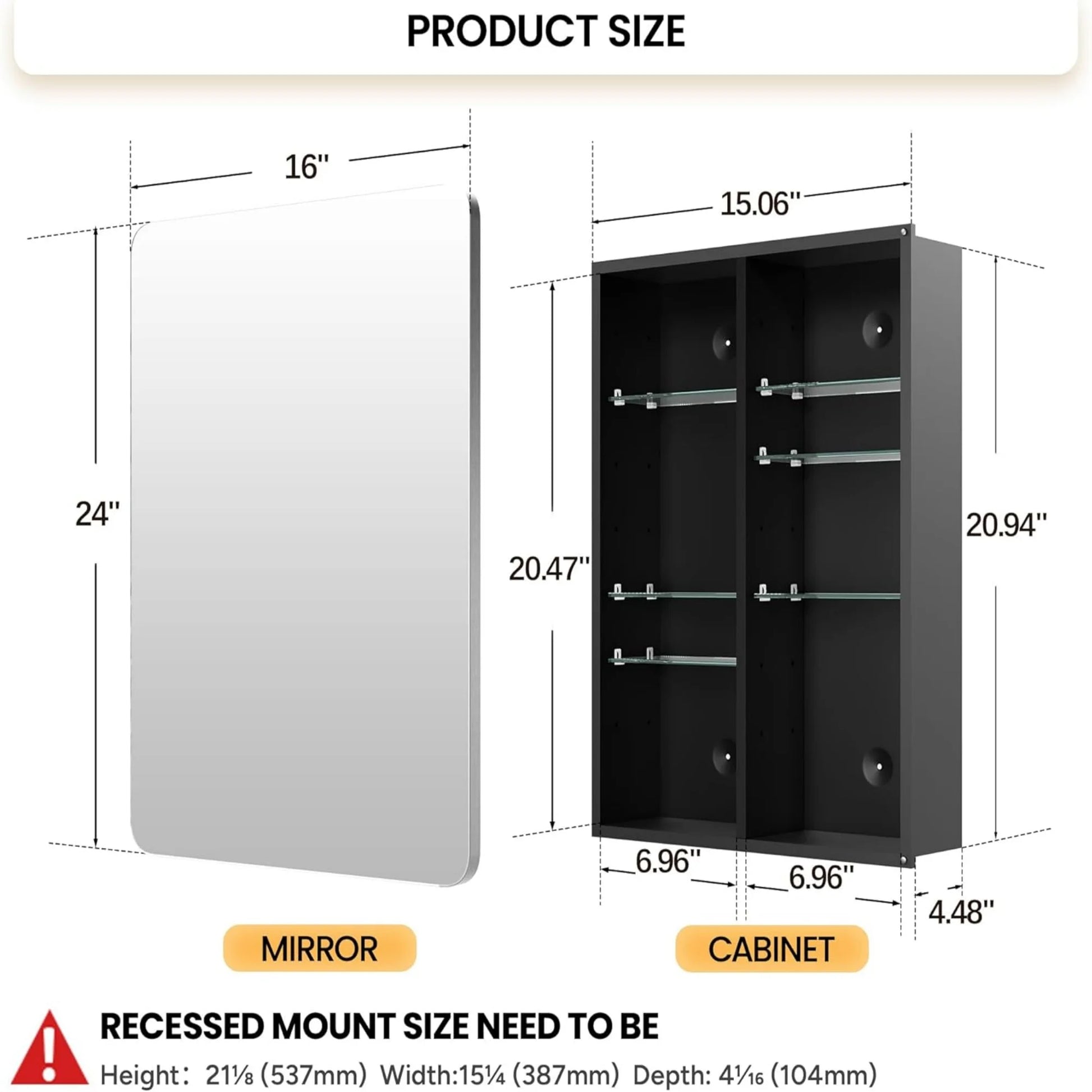 Joqixon Recessed Medicine Cabinets for Bathroom with Mirror: 16x24 Wall Mount Mirrored Vanity Chest - 16 x 24 inch Small Storage Cabinet with Adjustable Shelves