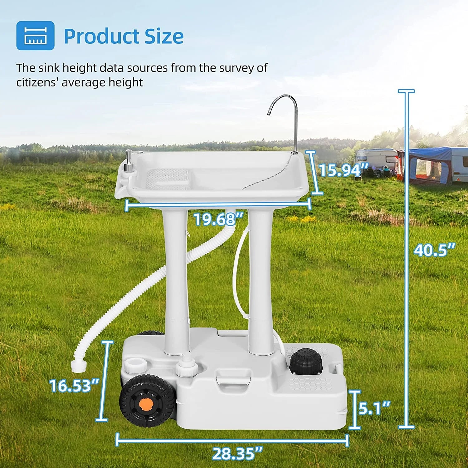 Portable Camping Sink with Rolling Wheels, Hand Washing Station with 30 L Water Capacity, Soap Dispenser, Towel Holder, Ideal for Outdoor