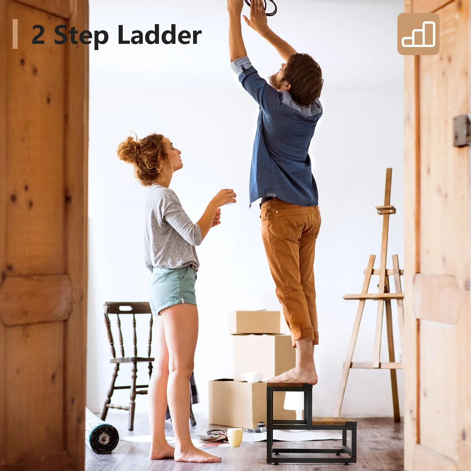 Wooden Step Stools for Adults Kids, Kitchen Step Stools, Heavy Duty 2 Step Stool for Adults, Foot Stool, Bathroom Stools
