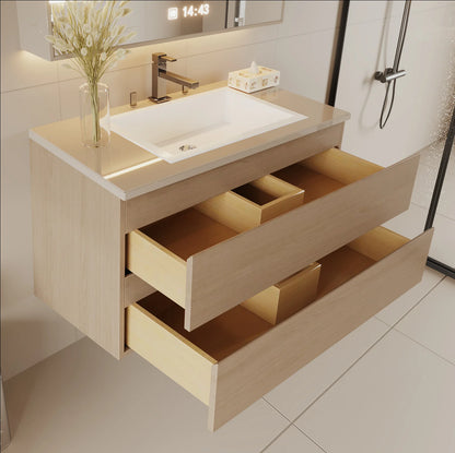 24" Width Wall-Mount Bathroom Vanity Modern Floating Vanity with Soft-Close Drawers, Laminate Doors, Plywood Construction, Cosmo Sand