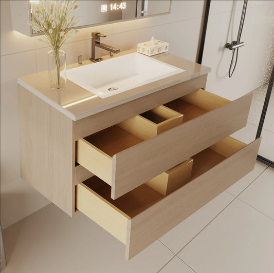 24" Width Wall-Mount Bathroom Vanity Modern Floating Vanity with Soft-Close Drawers, Laminate Doors, Plywood Construction, Cosmo Sand