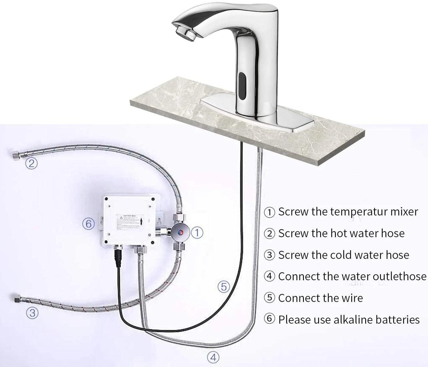 BWE Automatic Sensor Commercial Touchless Bathroom Sink Faucet Chrome with Hole Cover Deck Plate Motion Activated Hands Free with Pop Up Drain with Overflow Lead Free Hot and Cold Mixer