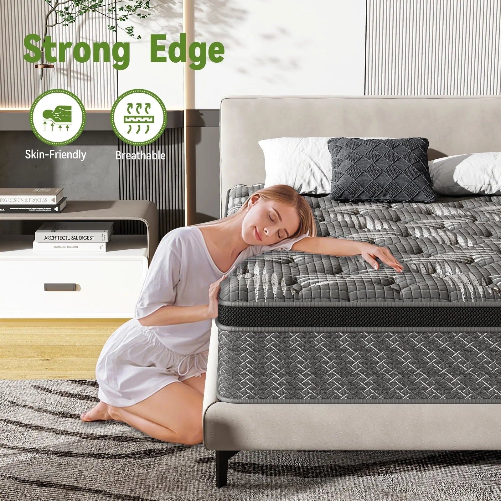 Nisien Black 10 inch Queen Mattress, Cooling Gel Memory Foam Hybrid Mattress in a box, Queen, Medium,Euro Top
