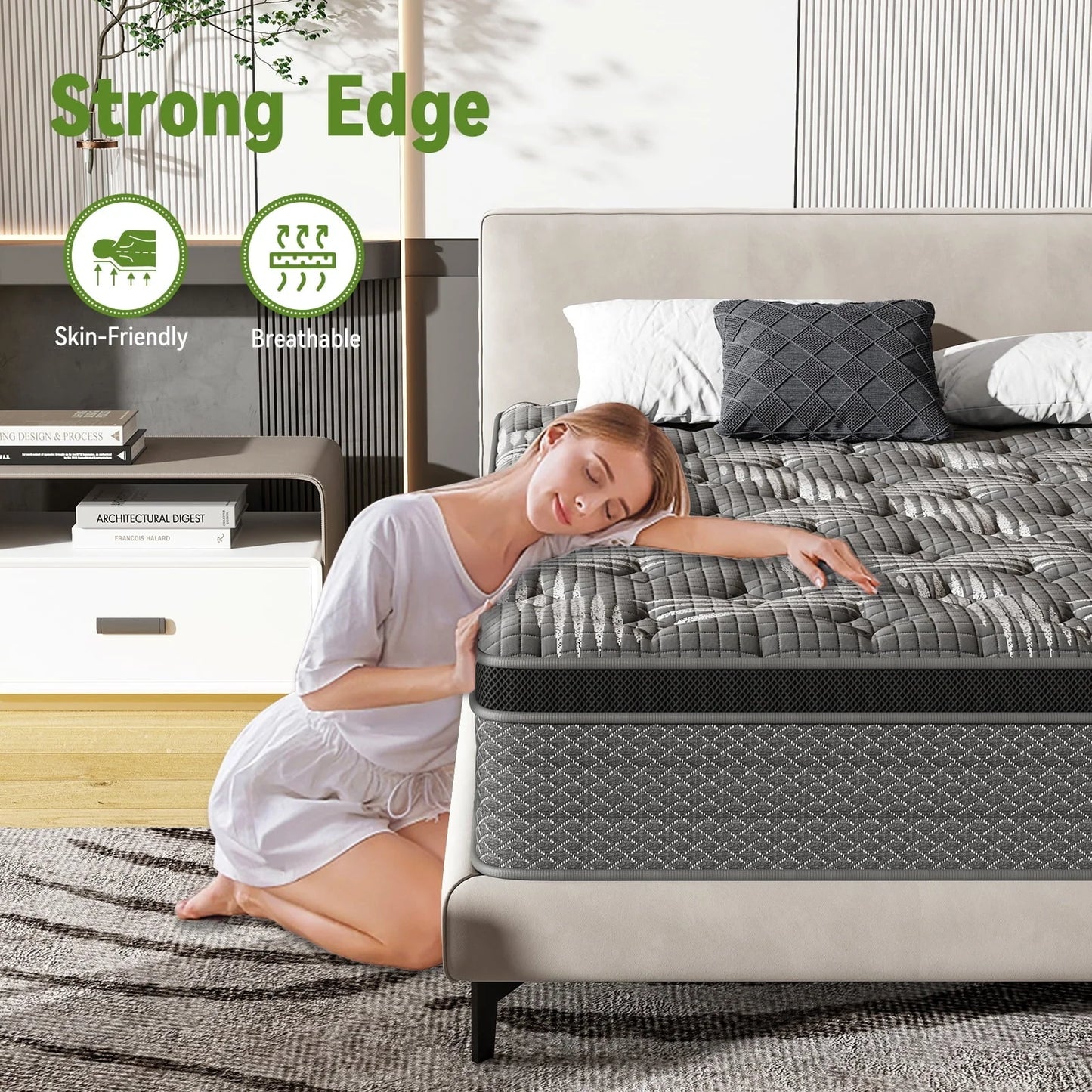 Nisien Black 10 inch Queen Mattress, Cooling Gel Memory Foam Hybrid Mattress in a box, Queen, Medium,Euro Top