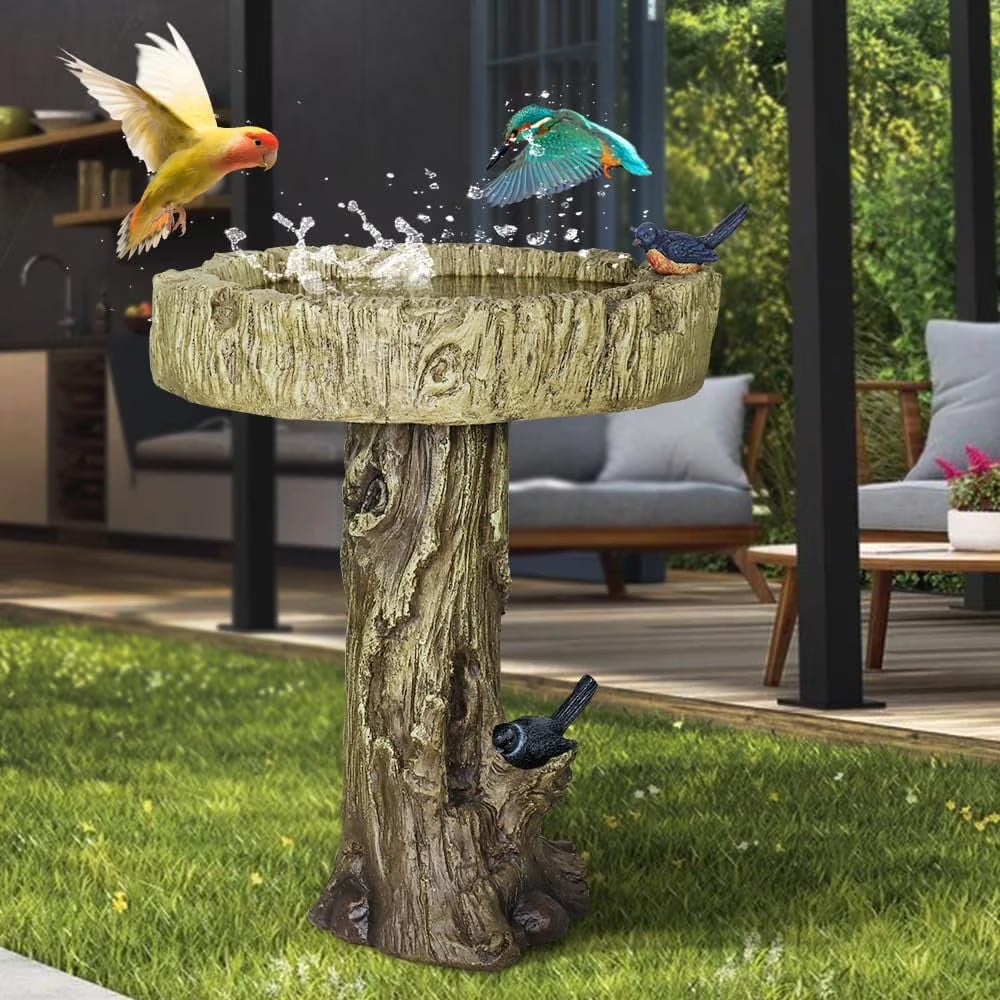 24.4" H Cement Bird Bath for Garden- Fibre Reinforced Concrete Bird Baths for Outdoors, Large Size Vintage Carved Pedestal Birdbath for Patio, Yard, Lawn -20° Dia. X 24.4° H Bird Fountain