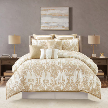 Lanco Smoke Grey Comforter Set California King Size, 9 Piece Jacquard Floral Bedding Set, All Season, Ultra-Soft, Matching Pillows & Shams, Bed Skirt