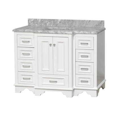 Nantucket 48" Bathroom Vanity with White Cabinet and Carrara Marble Top