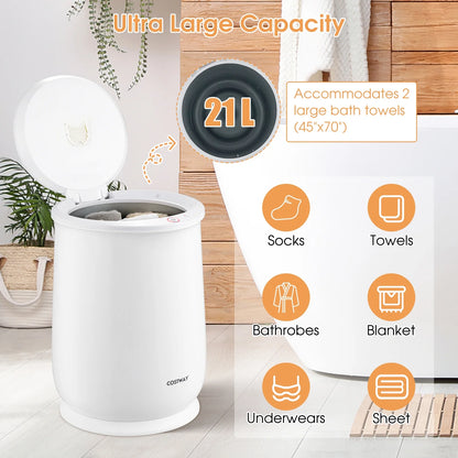 Costway 21L Large Capacity Towel Warmer with Flip-top Lid Auto Shut off Fragrance Holder White