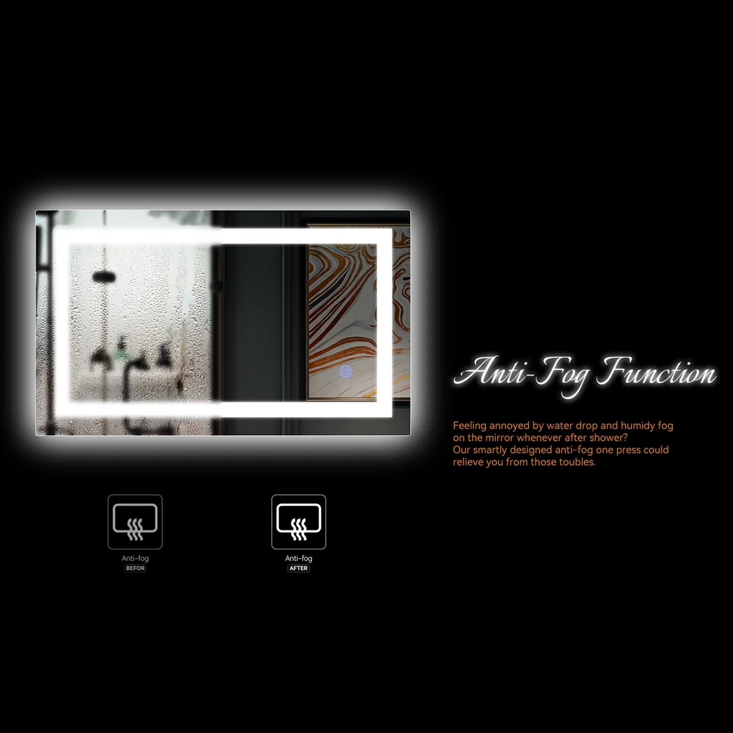 Ktaxon 28x20 inch LED Lighted Bathroom Mirror Silvered Wall Mounted Mirror with Touch Button,Anti Fog and IP67 Waterproof Square Mirror