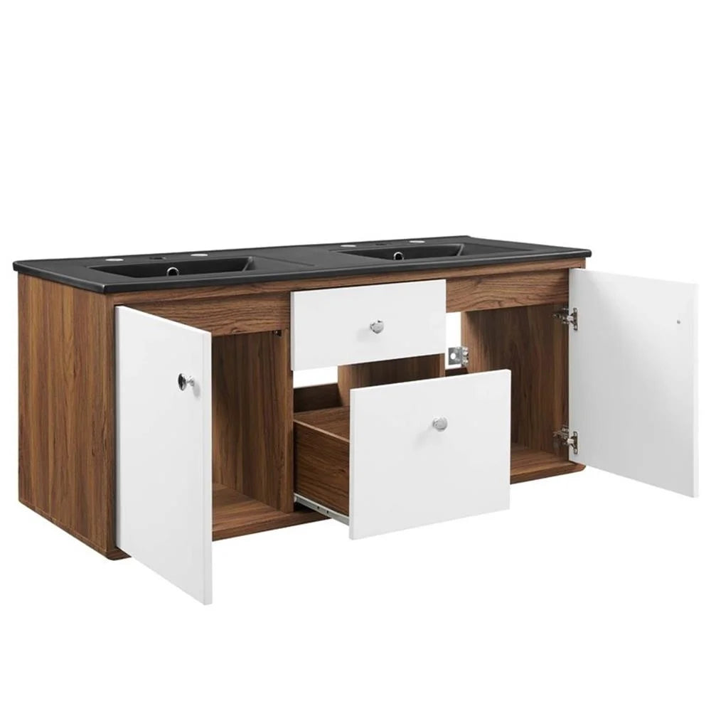 Modway Transmit 48" Wall-Mount Bathroom Vanity in Walnut Black