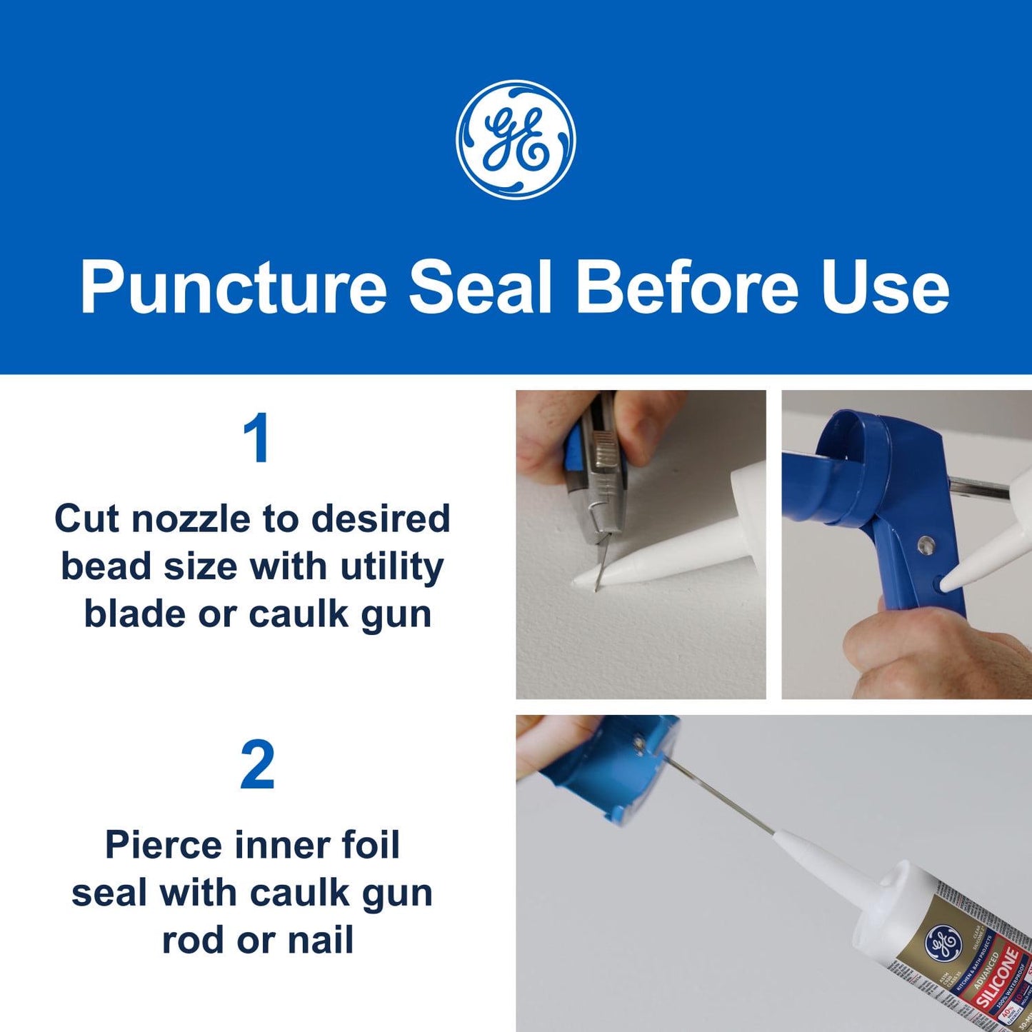 (12 pack) GE Advanced Silicone Kitchen & Bath Sealant. Pack of 1. Clear 10.1 fl oz Cartridge