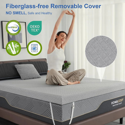 Extra Firm Mattress Topper Queen Size, 4 Inch Reversible Firm Memory Foam Bed Topper for Pain Relief, High-Density Mattress Pad with Removable Cover, CertiPUR-US Certified, No Smell