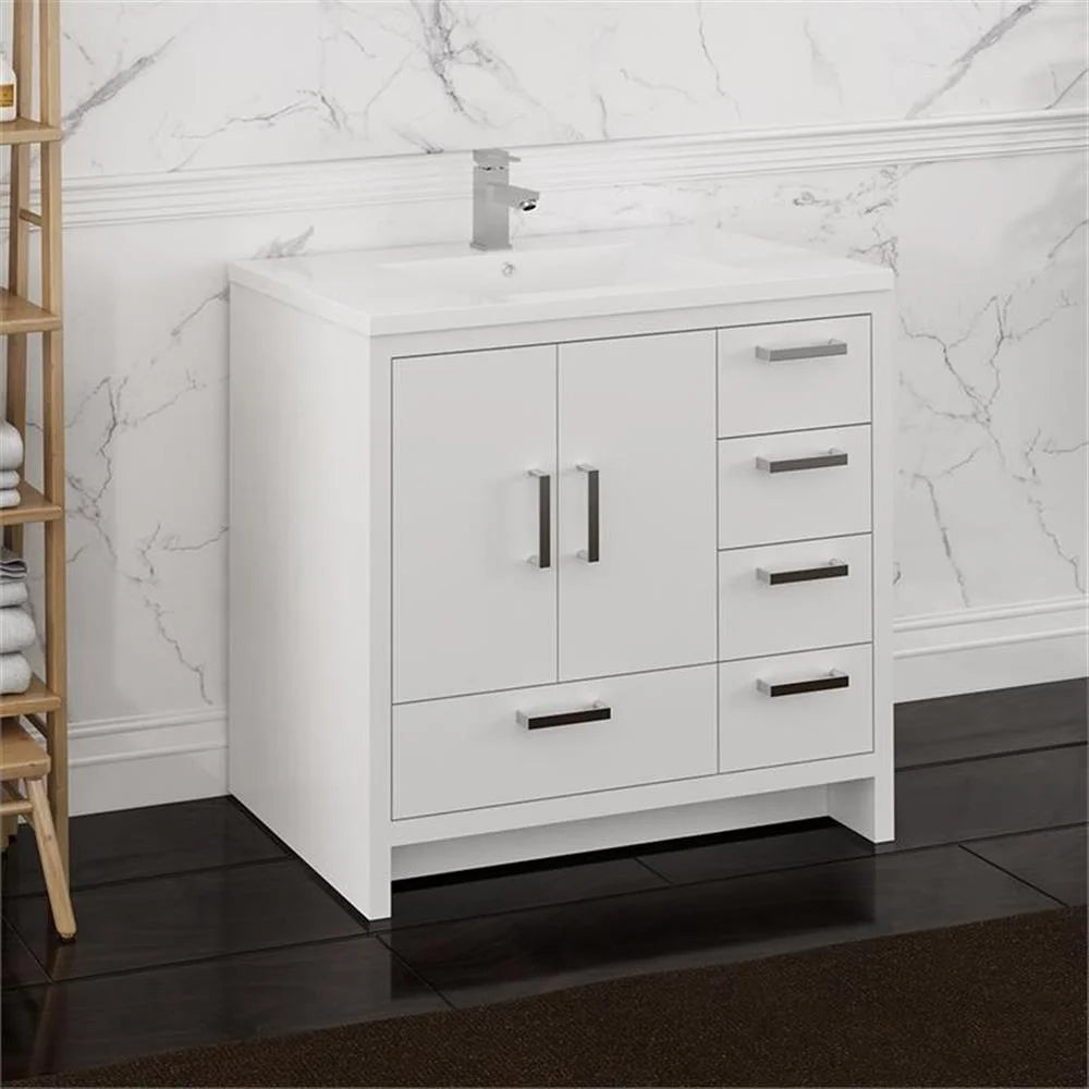 Fresca Imperia 36" Glossy White Free Standing Modern Bathroom Cabinet w/Integrated Sink - Right Version