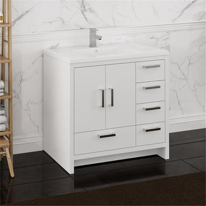 Fresca Imperia 36" Glossy White Free Standing Modern Bathroom Cabinet w/Integrated Sink - Right Version