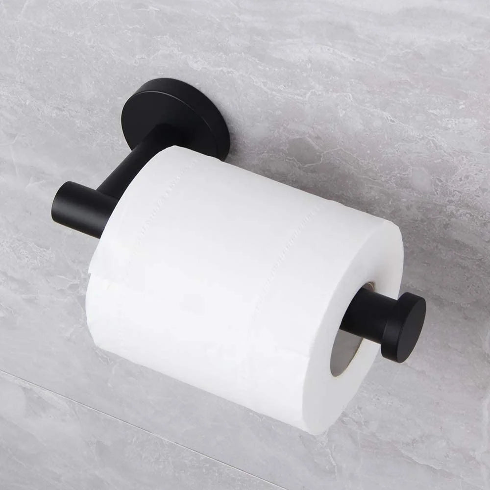 Matte Black Bathroom Accessories Kit 5-Pieces Bathroom Hardware Set Wall Mounted - Includes 24" Double Towel Bar, 12" Hand Towel Bar, Toilet Paper Holder, 2X Robe Towel Hooks ...