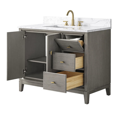 Vanity Art 42" Bathroom Vanity with Sink and Engineered Marble Top, Freestanding Storage Cabinet with 2 Drawers, 1 Shelf and Flip Down Tray