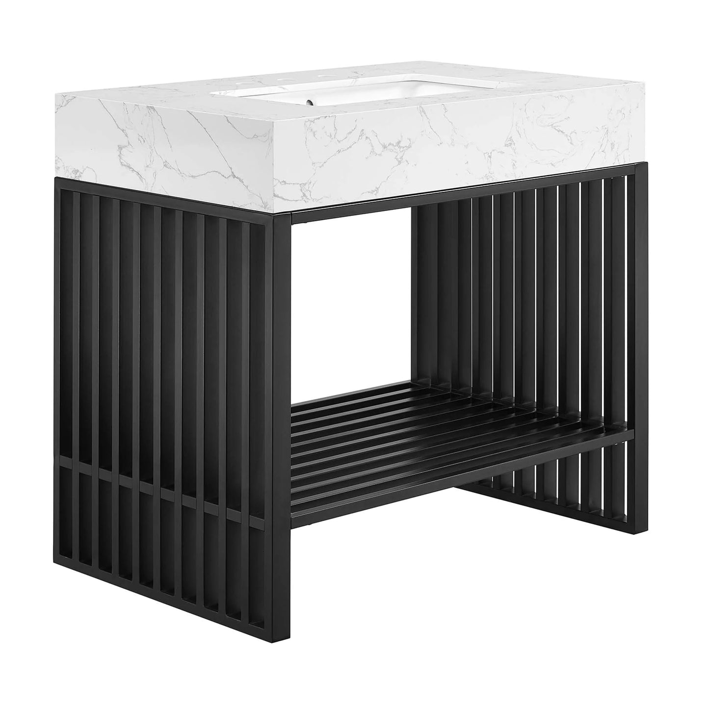 Modway Gridiron 36" Bathroom Vanity in White Black