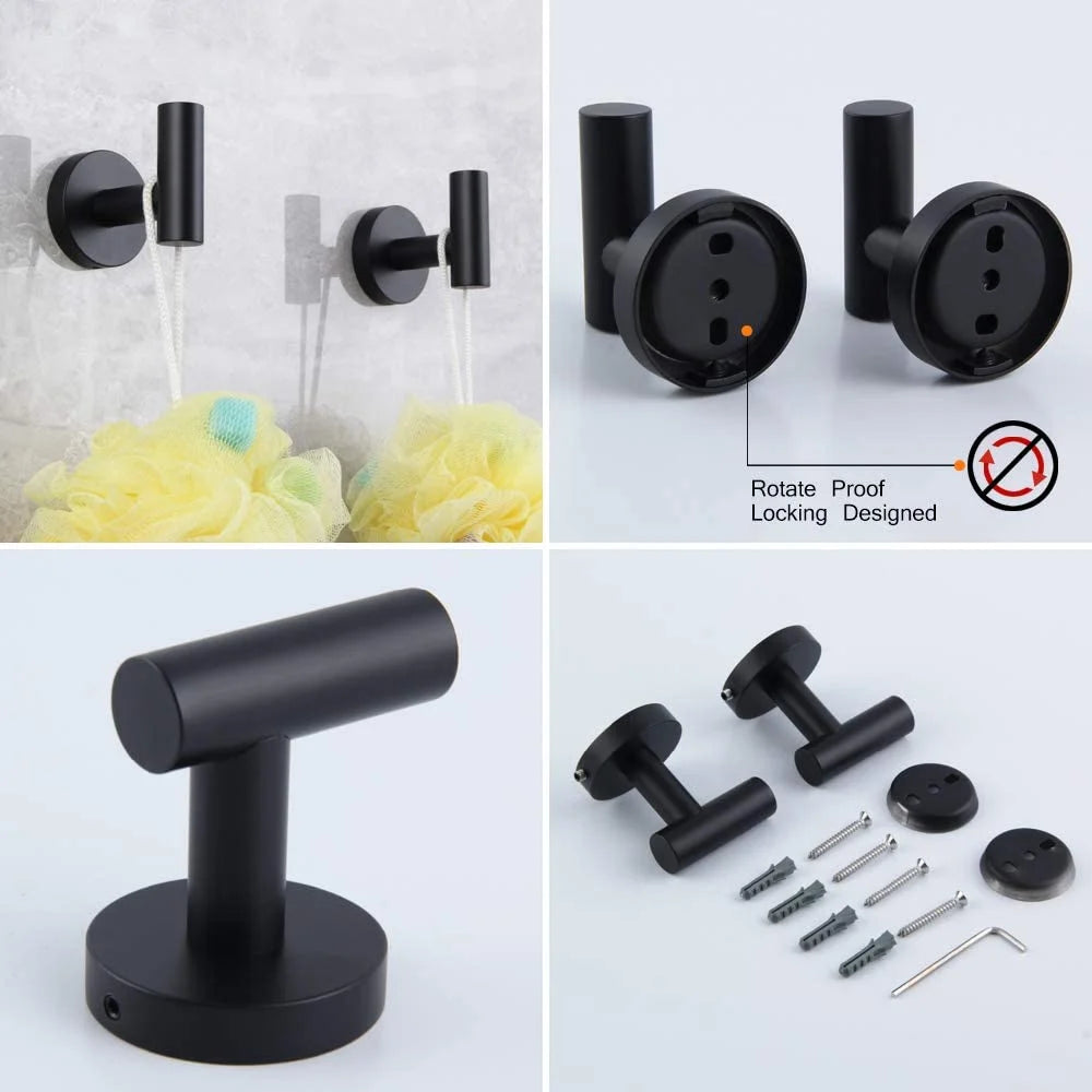 Matte Black Bathroom Accessories Kit 5-Pieces Bathroom Hardware Set Wall Mounted - Includes 24" Double Towel Bar, 12" Hand Towel Bar, Toilet Paper Holder, 2X Robe Towel Hooks ...