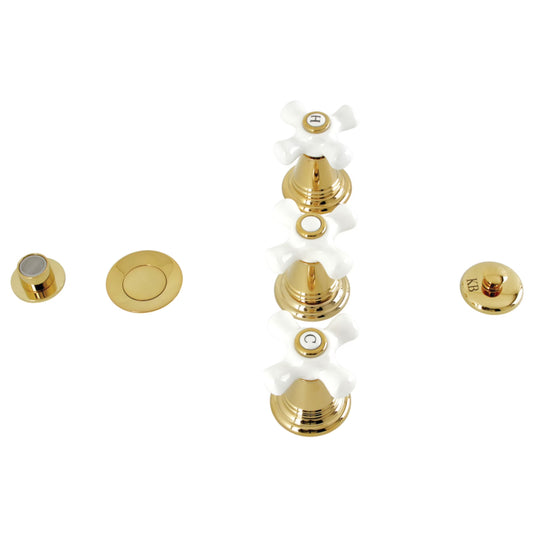 Kingston Brass KB322PX Victorian Three-Handle Bidet Faucet with Brass Pop-Up, Polished Brass
