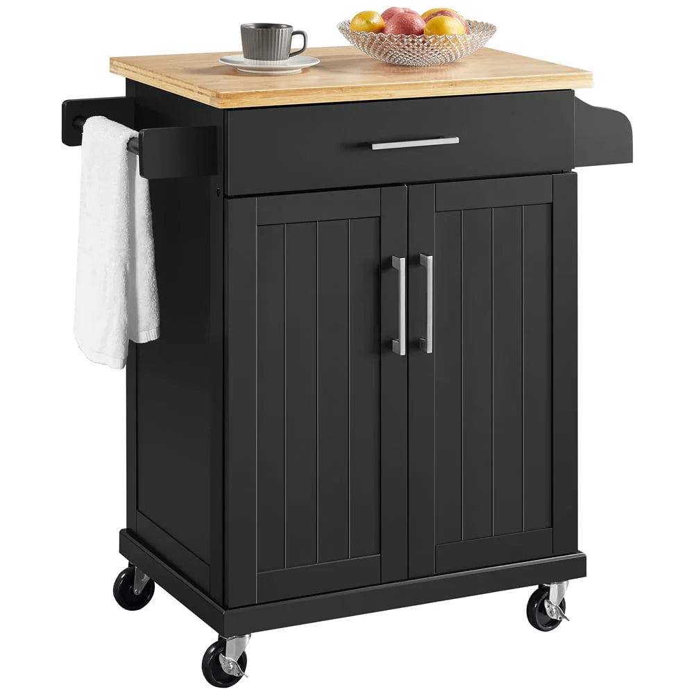 Yaheetech Kitchen Island Cart with Spice Rack Storage Rolling Kitchen Cart with Towel Rack & Drawer for Dining Rooms Kitchens, Black