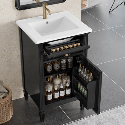 Euroco 20" Bathroom Vanity with Integrated Ceramic Sink, Soft-Close Hinges and Drawer Storage, Solid Wood Legs