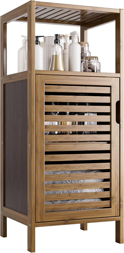 Bathroom Cabinet, Bamboo Floor Cabinet Free Standing, 4 Tier Sofa Side Storage Cupboard for Living Room Kitchen Bedroom