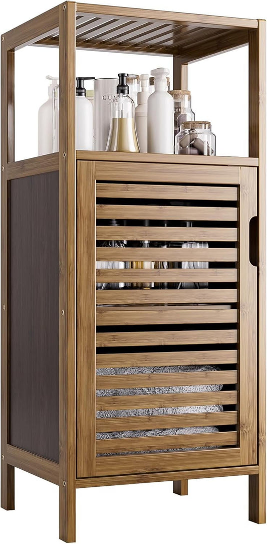 Bathroom Cabinet, Bamboo Floor Cabinet Free Standing, 4 Tier Sofa Side Storage Cupboard for Living Room Kitchen Bedroom
