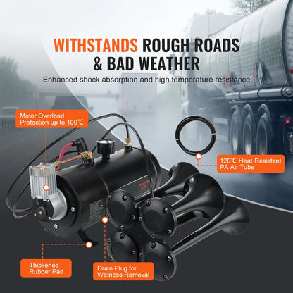 KFFKFF 12V Air Compressor System, 0.8 Gal/3L Tank, 120 psi, Ideal for Train Horns, Tire Inflation, and Air Mattresses, Onboard Compressor with Tank