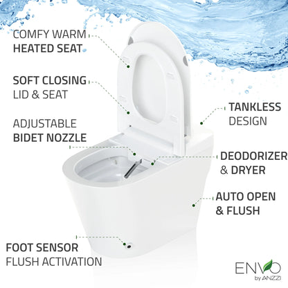 ANZZI ENVO Echo Elongated Smart Toilet Bidet in Matte Black with Auto Flush