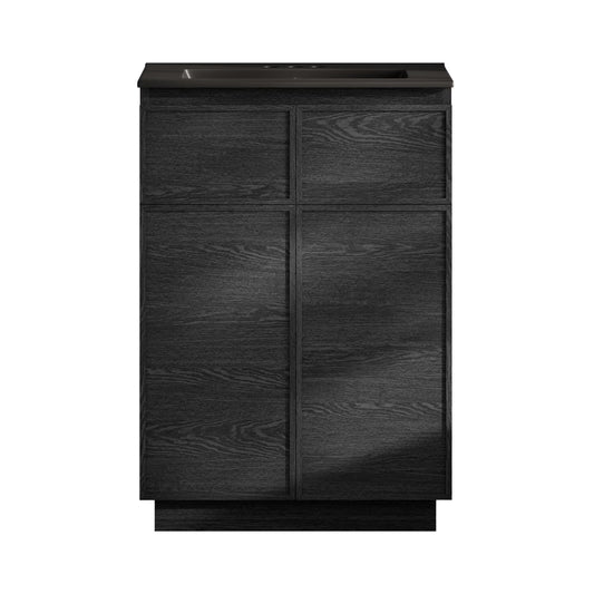 St. Tropez 24" Freestanding Bathroom Vanity in Black Oak with Black 3-Hole Centerset Sink Top