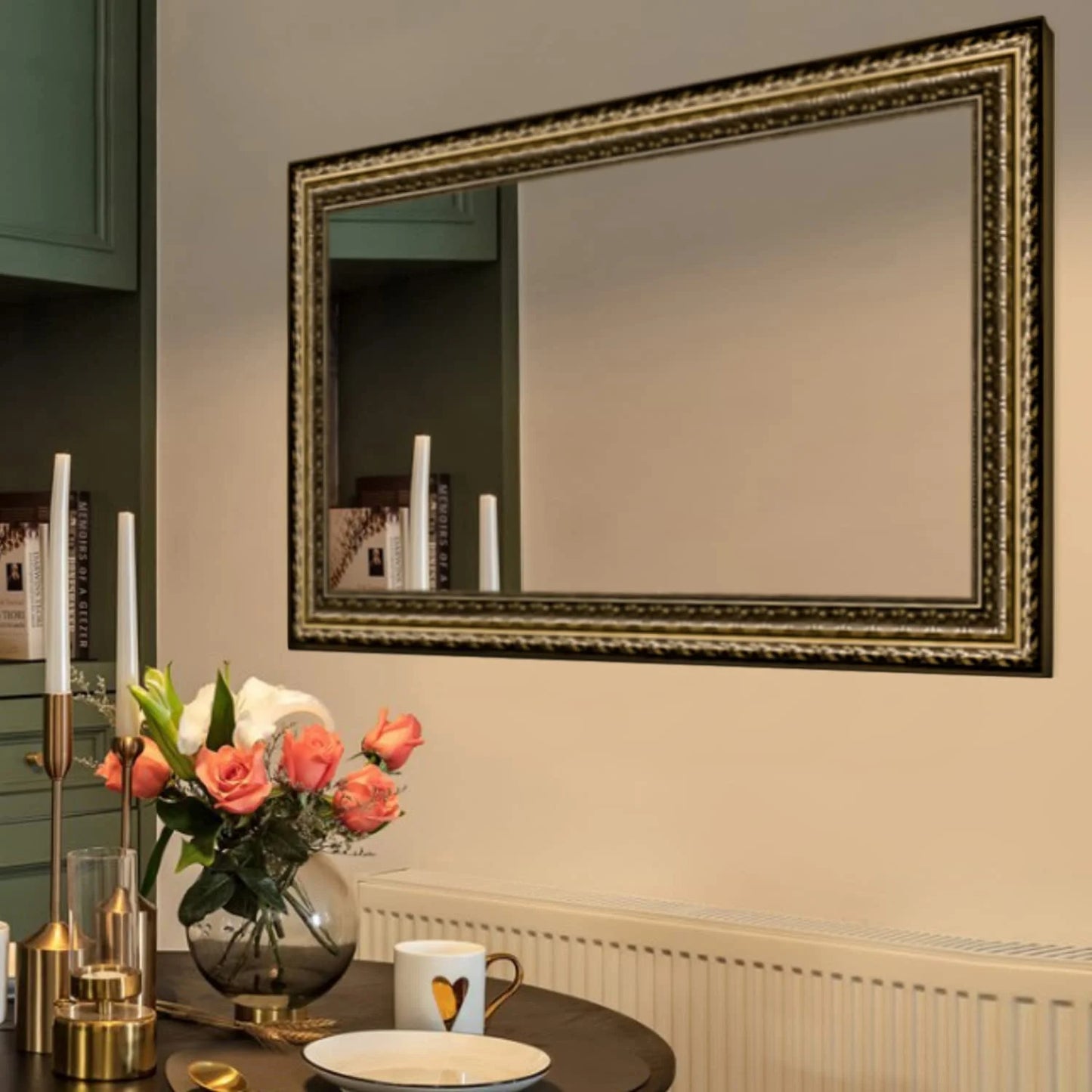 H-A Black& Gold Framed Rectangle Bathroom Mirrors for Wall,Wall Mounted Vintage Mirror Vertical or Horizontal Hanging for Living Room,Bedroom (40''x24''Vintage)