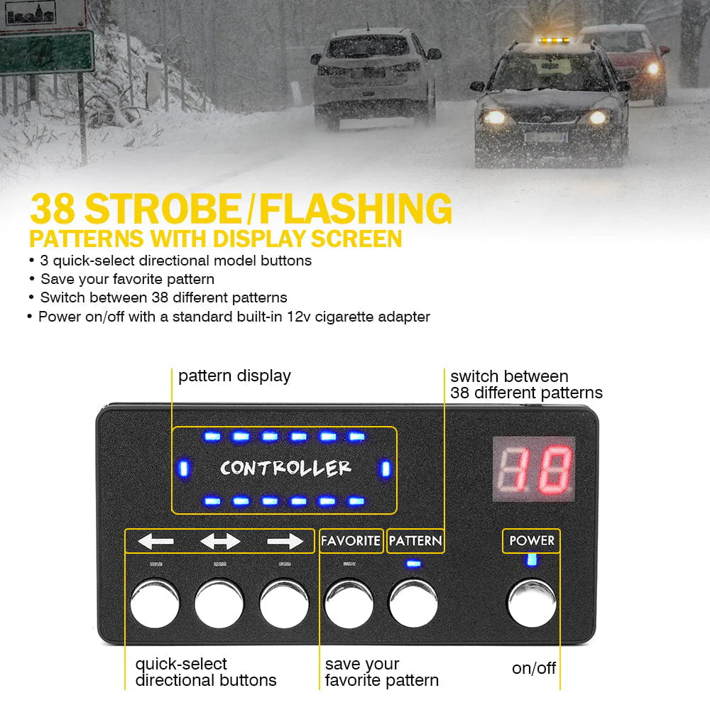 Xprite 42 LED High-Visibility 14" Rooftop Strobe Light Bar Vehicle Safety Emergency Beacon, Magnetic Base, Weatherproof - Amber