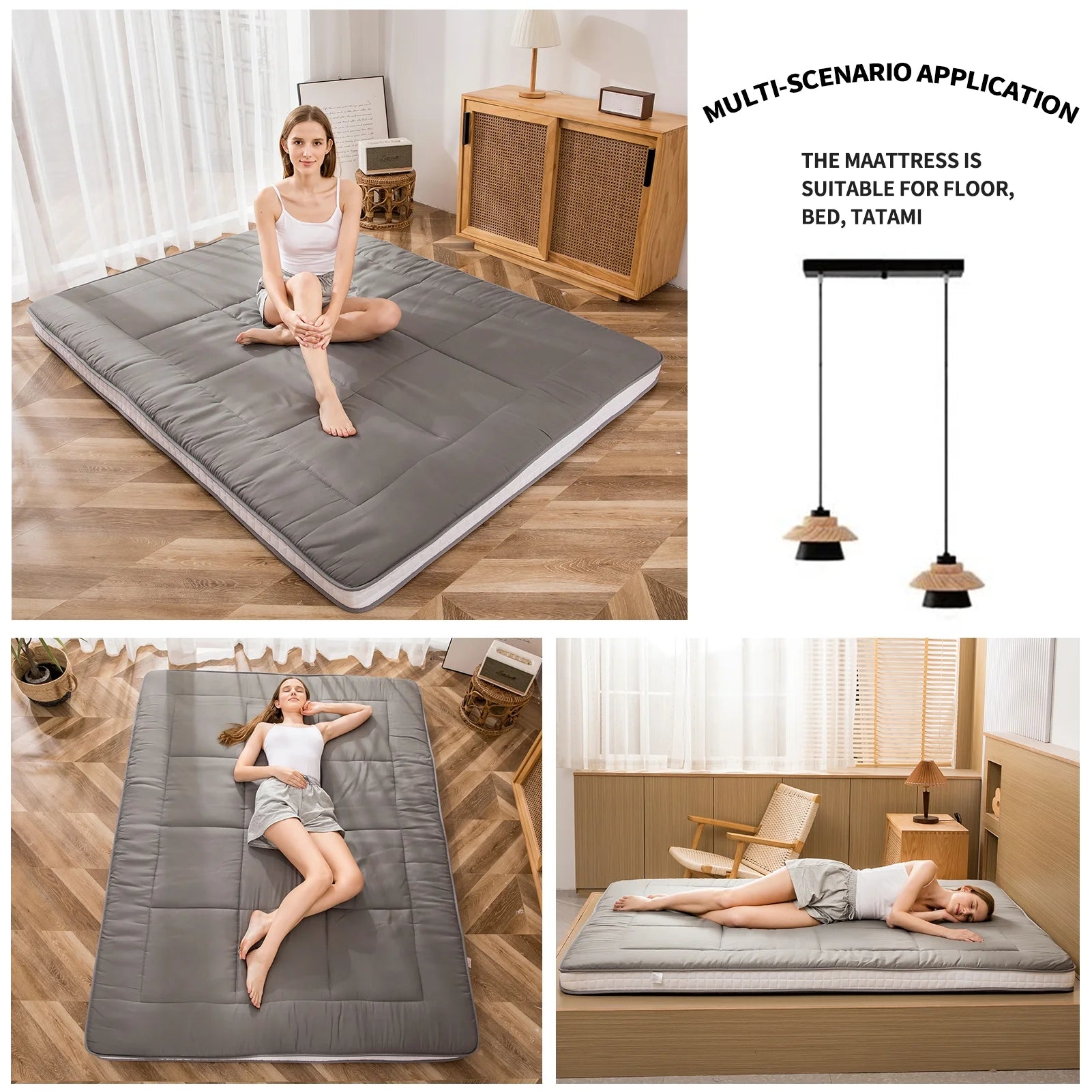 Futon Mattress, Padded Japanese Floor Mattress Quilted Bed Mattress Topper, Extra Thick Folding Sleeping Pad, Dark Grey, Twin