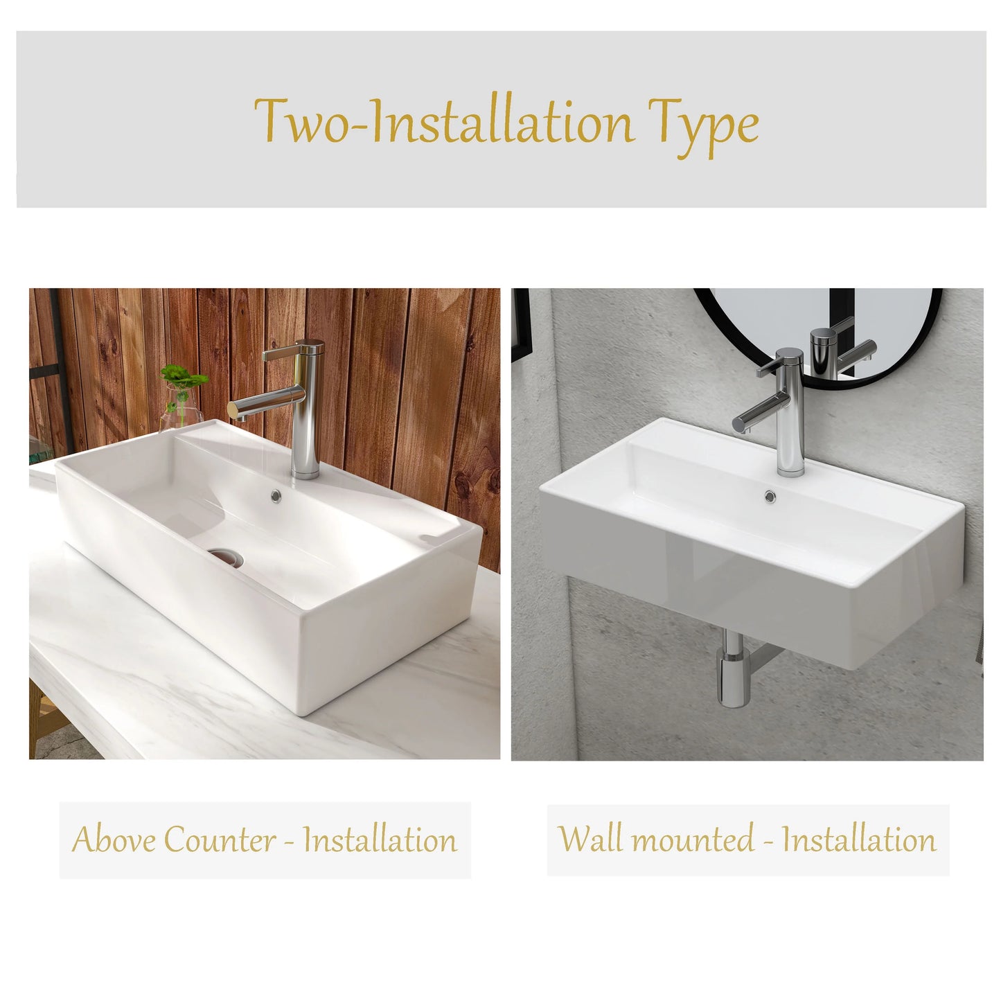 Meje 21.7x 12.5×5.3 inch Rectangle Bathroom Ceramic White Countertop Vanity Sink Glossy Finish