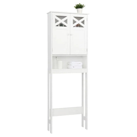 SamyoHome Wooden Over The Toilet Cabinet Bathroom Freestanding Cabinet with Shelves, White