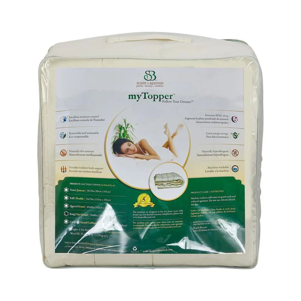 Sleep & Beyond myTopper, 100% Washable Wool Mattress Topper, Full 54x7", 1.5in thick