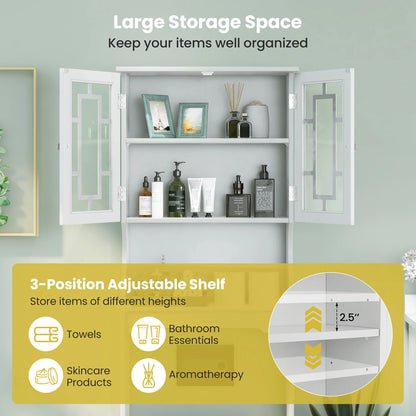 Costway Over the Toilet Storage Bathroom Spacesaver Cabinet Tower Organizer Shelf & Doors White