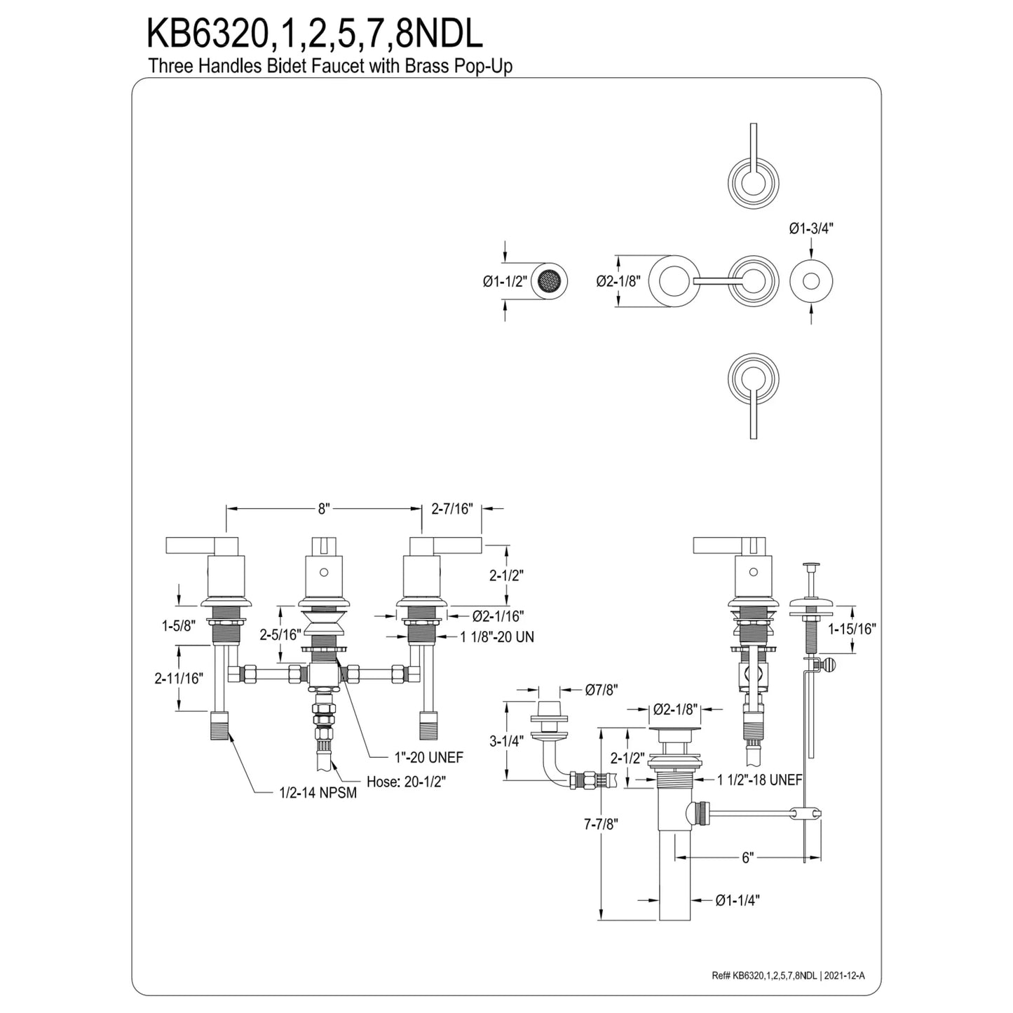Kingston Brass KB6328NDL Bidet Faucet, Brushed Nickel