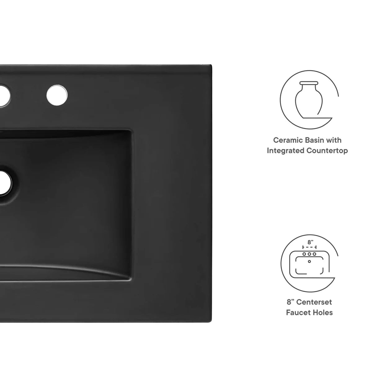 Modway EEI-5070-BLK Black Ceramic Construction 30" Rectangular Bathroom Sink