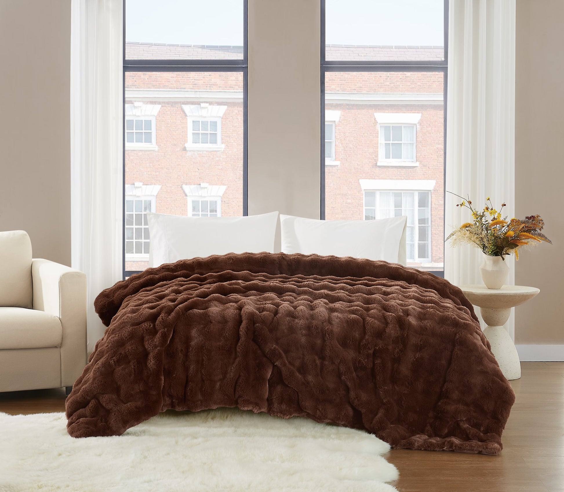 Brooklyn Loom Bubble Faux Fur 100% Microfiber Polyester Twin XL Blanket in Green, All Season, Adult Size, OEKO-TEX Certified
