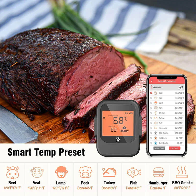 Z GRILLS Digital Wireless Meat Thermometer with 8 Probes for Smoker Grill BBQ Thermometer (Bluetooth)