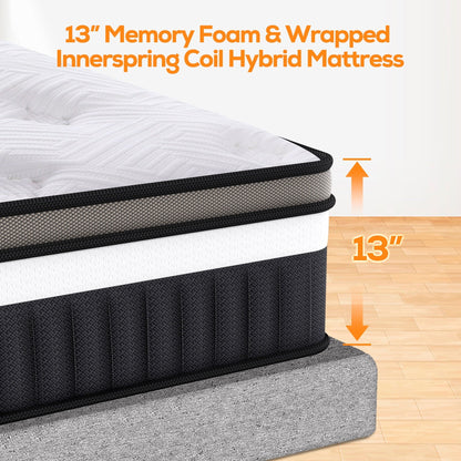 King Mattress, Famistar 13 Inch Memory Foam Mattress King Size, Innerspring Hybrid King Bed Mattress in a Box Medium Firm with Motion Isolation & Strong Support & Pressure Relief, CertiPUR-US
