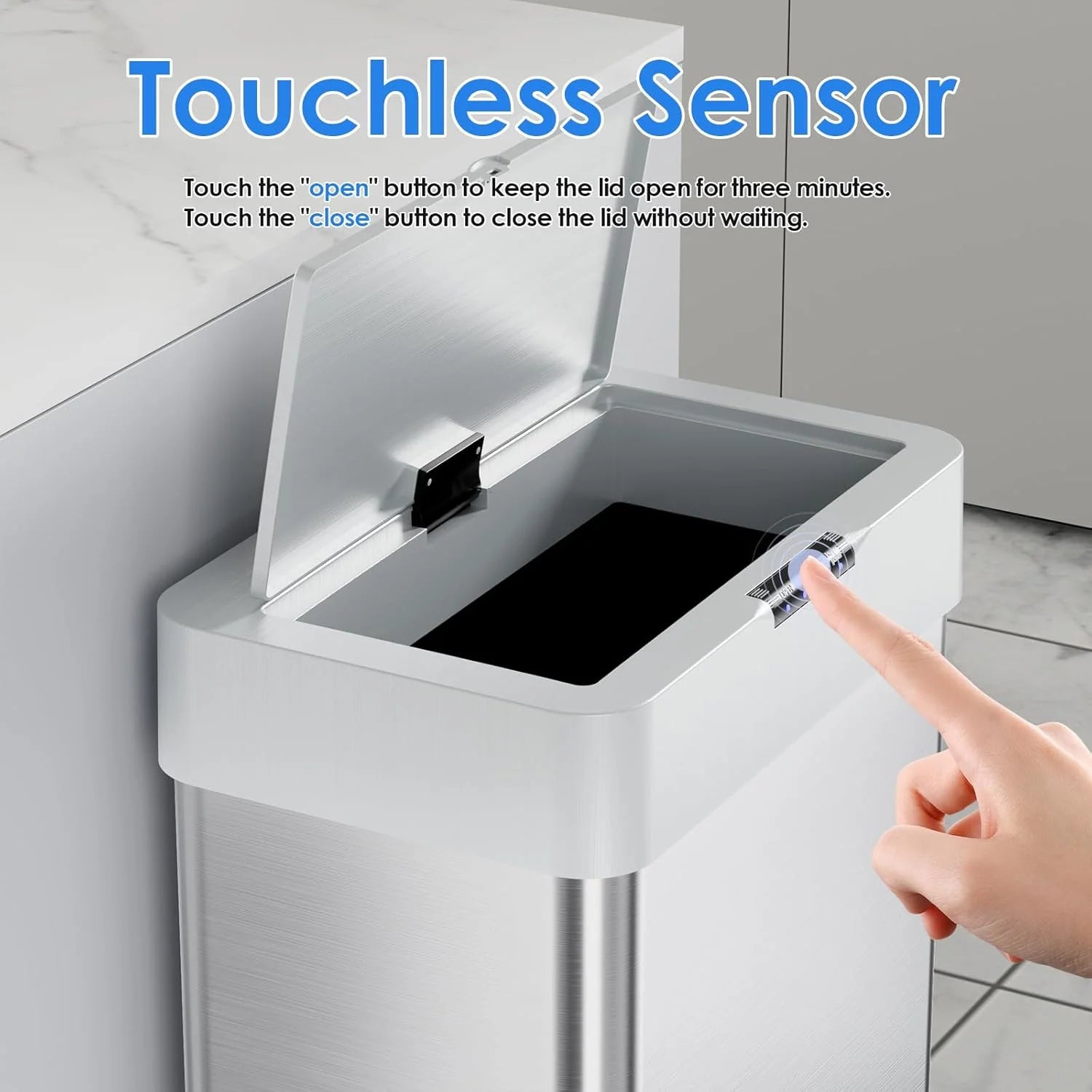 LAZY BUDDY 60 Liter/16 Gallon Stainless Steel Motion Sensor Trash Can for Kitchen, Bathroom, Rectangular