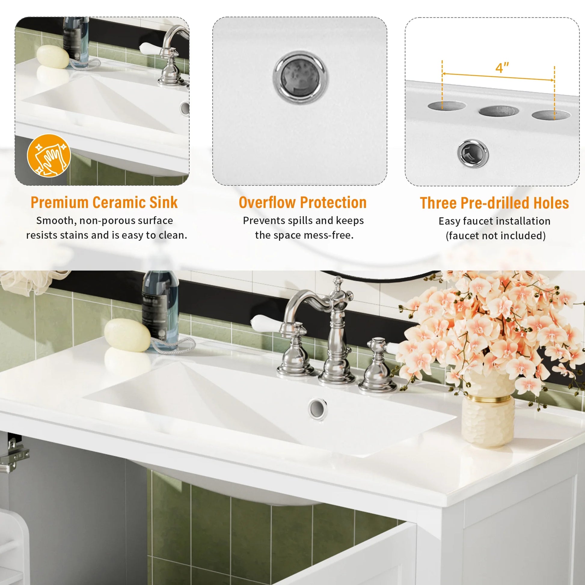 Harper & Bright Designs 72" White Bathroom Vanity Sink Combo with Soft-Close Doors, Bathroom Floor Cabinet with Storage