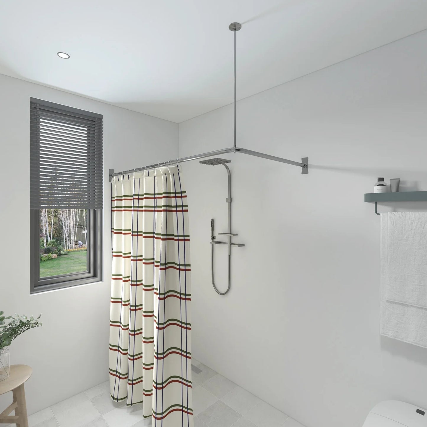 Naiture Stainless Steel 72'' x 48'' Corner Shower Curtain Rod with Ceiling Support, Black Finish