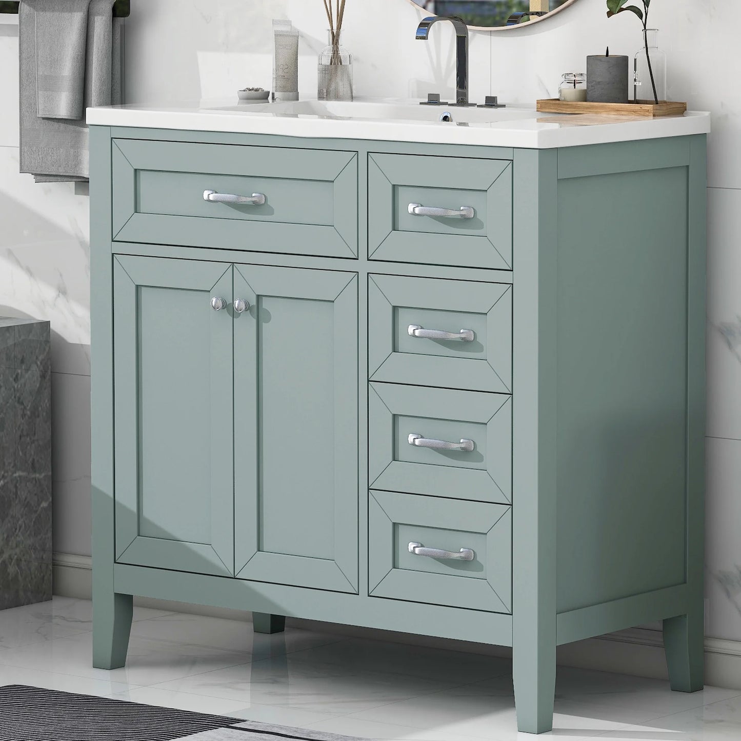 Euroco 36" Bathroom Vanity with Sink,Drawers, Solid Frame and MDF Board