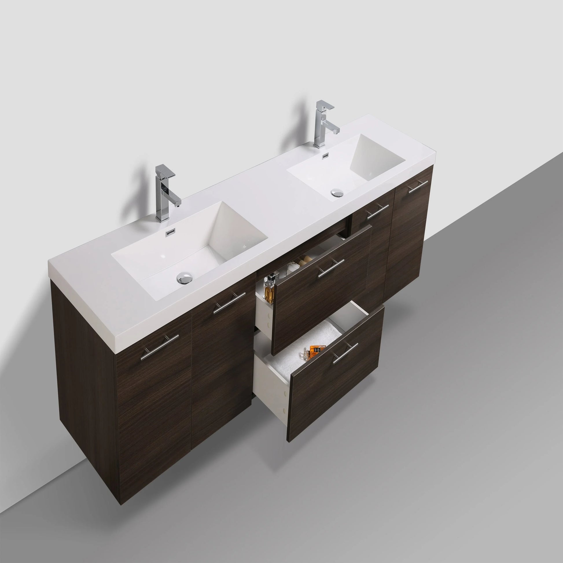 Eviva Luxury 84 inch Rosewood Bathroom Vanity with Integrated Acrylic Sinks