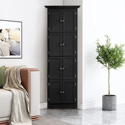 Freestanding Tall Storage Cabinet with 4 Doors and 4 Shelves, Large Bathroom Cabinet, Freestanding Kitchen Pantry Cabinet for Living Room, Kitchen, Dining Room, Office