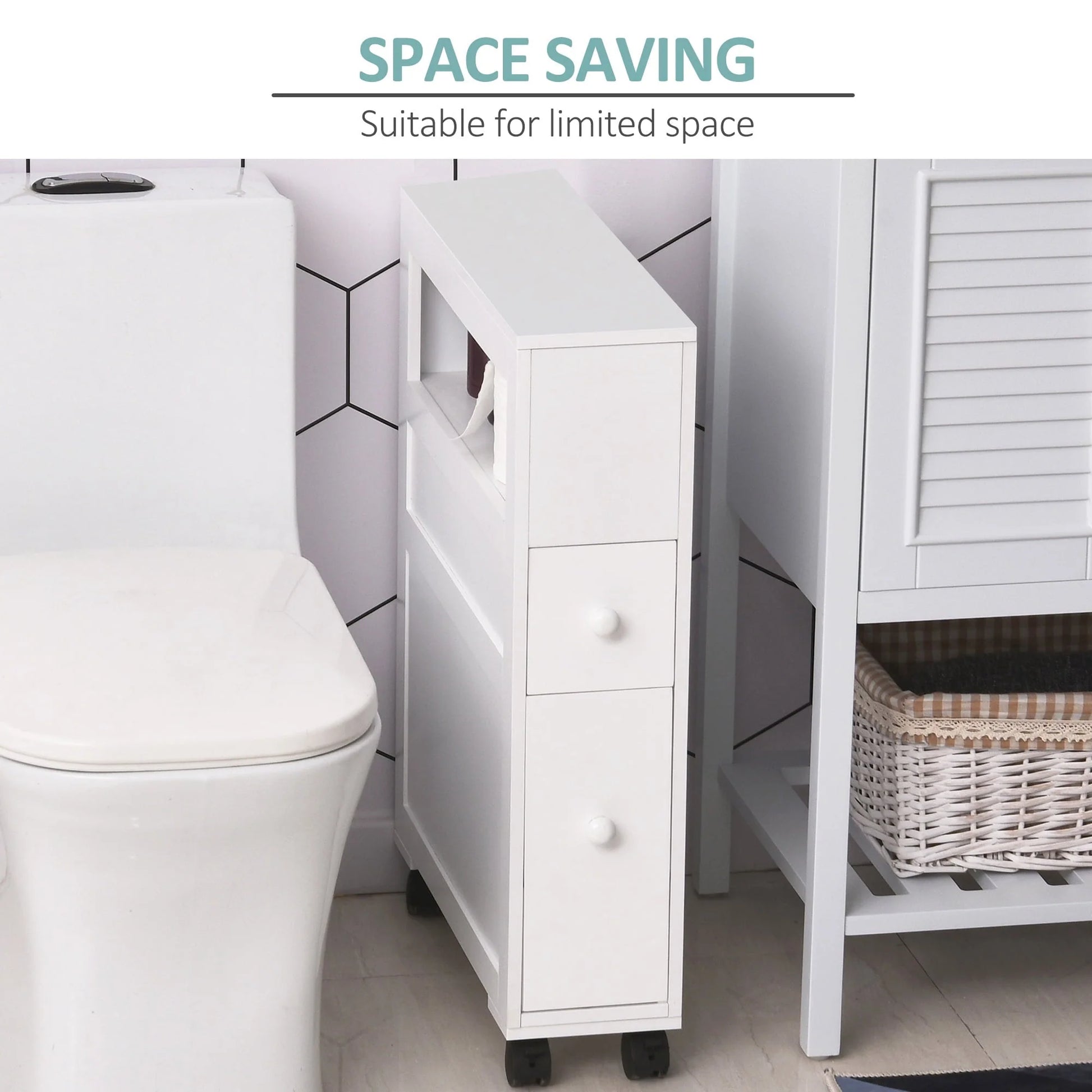 Homcom Wood Rolling Bathroom Side Storage Cabinet, White